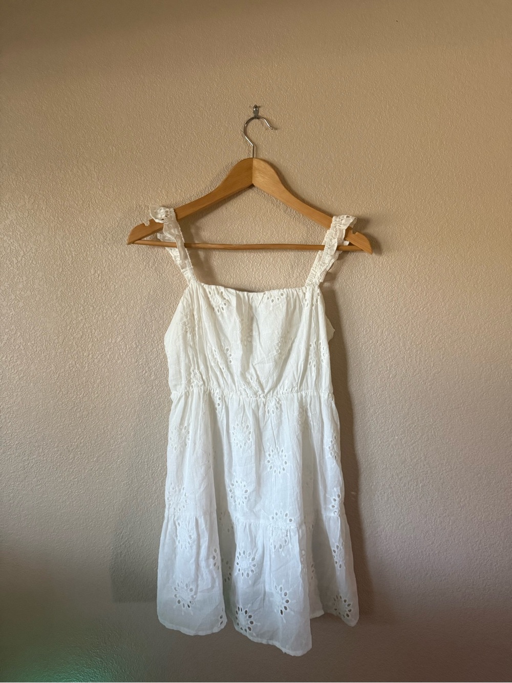 Lush White Linen-Look Cami Top with Ruffle Strap